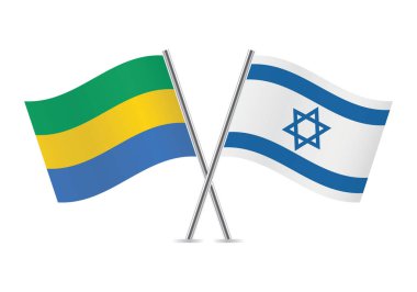 Gabon ve İsrail bayrakları aştı. Beyaz arka planda Gabon ve İsrail bayrakları. Vektör simgesi ayarlandı. Vektör illüstrasyonu.