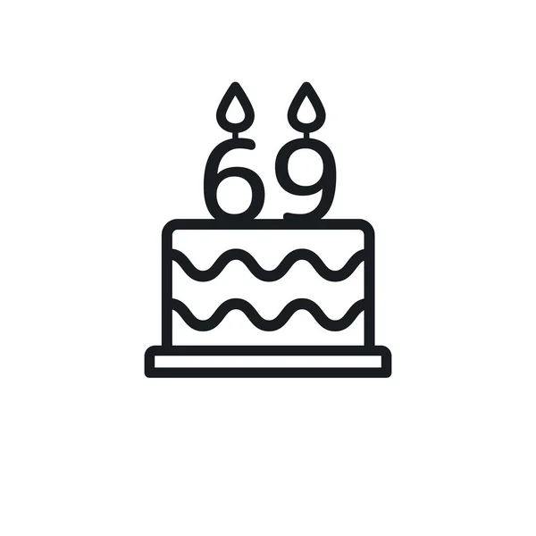 Birthday Cake Line Icon Candle Number Sixty Nine Vector — Stock Vector