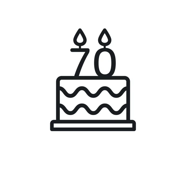 Icono Línea Pastel Cumpleaños Con Vela Número Setenta Vector — Archivo Imágenes Vectoriales