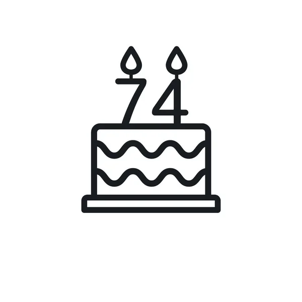 キャンドル番号74 の誕生日ケーキラインアイコン ベクトル — ストックベクタ