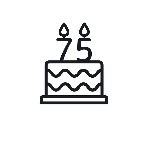 Birthday Cake Line Icon Candle Number Seventy Five Vector — Stock Vector