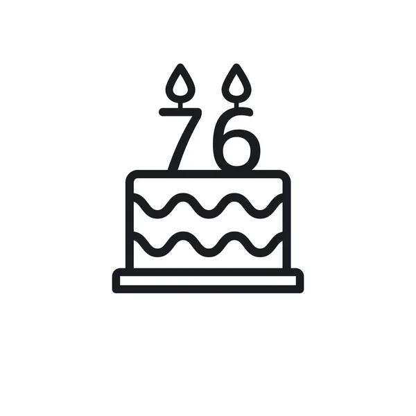 Icono Línea Torta Cumpleaños Con Número Vela Setenta Seis Vector — Archivo Imágenes Vectoriales