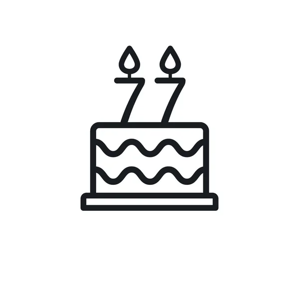Іконка Лінії Торта День Народження Свічкою Сімдесят Сім Векторні — стоковий вектор