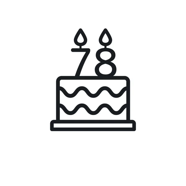 Icono Línea Torta Cumpleaños Con Vela Número Setenta Ocho Vector — Vector de stock