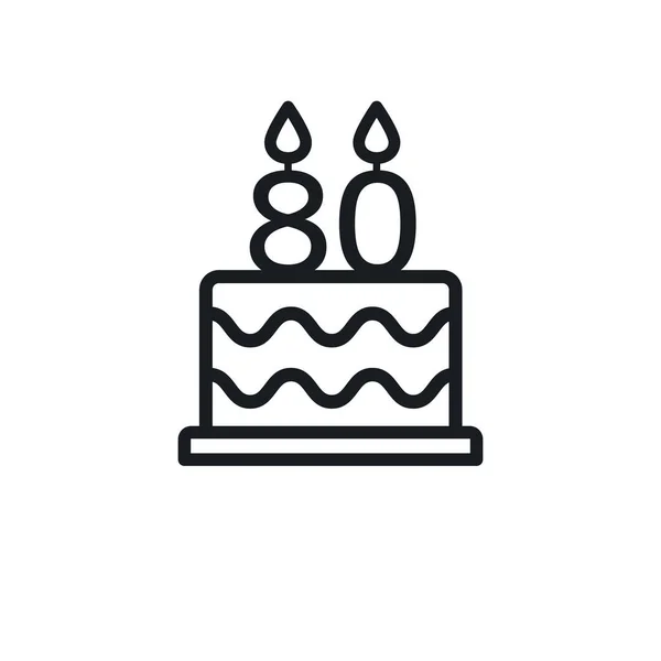 Birthday Cake Line Icon Candle Number Eighty Vector — Stock Vector