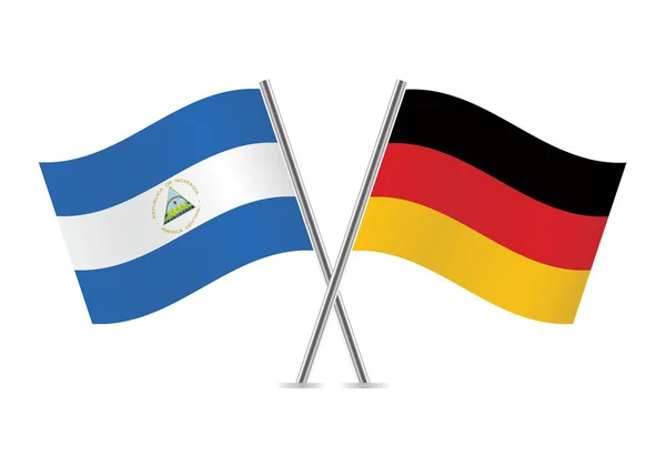 República Nicarágua Alemanha Cruzaram Bandeiras Bandeiras Nicarágua Alemanha Fundo Branco — Vetor de Stock