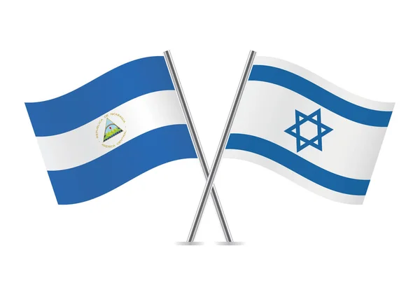 República Nicaragua Israel Cruzaron Banderas Banderas Nicaragua Israel Sobre Fondo — Vector de stock