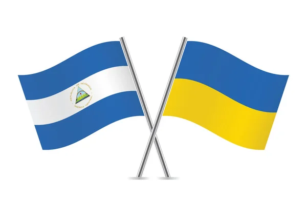 República Nicarágua Ucrânia Cruzaram Bandeiras Bandeiras Nicarágua Ucrânia Fundo Branco — Vetor de Stock