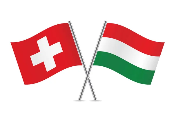 Die Schweiz Und Ungarn Kreuzten Flaggen Schweizer Und Ungarische Flaggen — Stockvektor