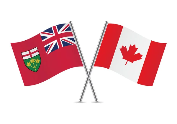 Ontario Canada Crossed Flags Ontario Canadian Flags White Background Vector — Stock Vector