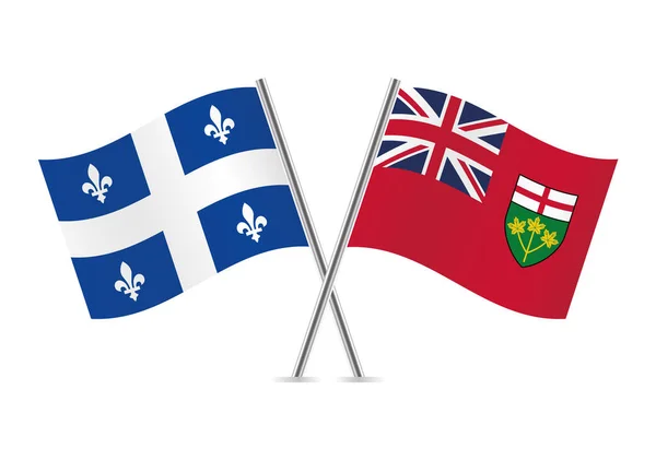 Québec Ontario Ont Croisé Des Drapeaux Sur Fond Blanc Ensemble — Image vectorielle