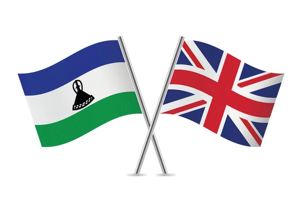 Reino Lesotho Gran Bretaña Cruzaron Banderas Banderas Basotho Británicas Sobre — Vector de stock