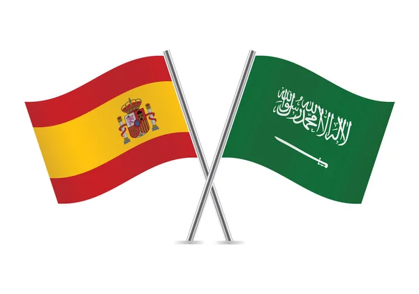España Arabia Saudita Cruzaron Banderas Banderas España Arabia Saudita Sobre — Vector de stock