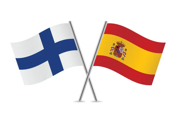 Finlandiya Spanya Bayrakları Aştı Beyaz Arka Planda Fin Spanyol Bayrakları — Stok Vektör