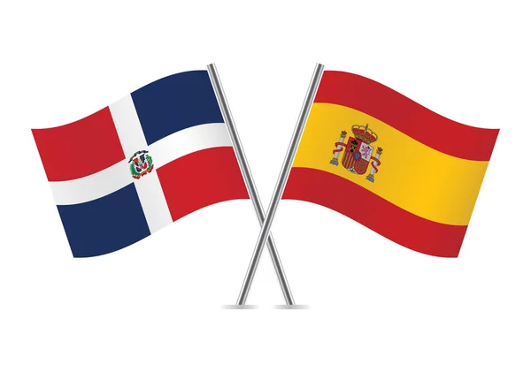 Dominik Cumhuriyeti Spanya Bayrakları Aştı Beyaz Arka Planda Dominik Spanyol — Stok Vektör