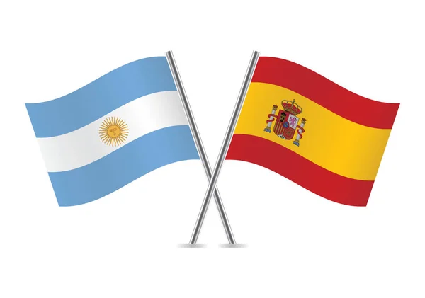 Argentina España Cruzaron Banderas Banderas Argentinas Españolas Sobre Fondo Blanco — Vector de stock