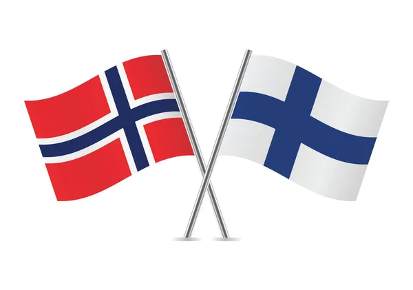 Norveç Finlandiya Bayrakları Aştı Beyaz Arka Planda Norveç Finlandiya Bayrakları — Stok Vektör