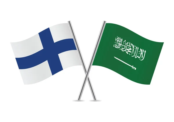 Finland Saudi Arabien Krydsede Flag Finske Saudiarabiske Flag Hvid Baggrund – Stock-vektor