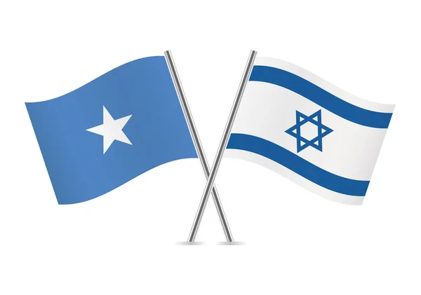Somalia Och Israel Korsade Flaggor Somaliska Och Israeliska Flaggor Vit — Stock vektor
