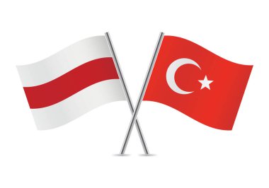 Beyaz Rusya muhalefeti ve Türkiye bayrakları. Beyaz arka planda Beyaz Rusya muhalefeti ve Türk bayrakları. Vektör illüstrasyonu.