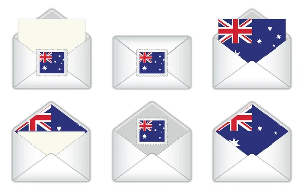 Bandeira Austrália Envelope Bandeira Selos Australiana Aberto Carta Australiana Fechada — Vetor de Stock