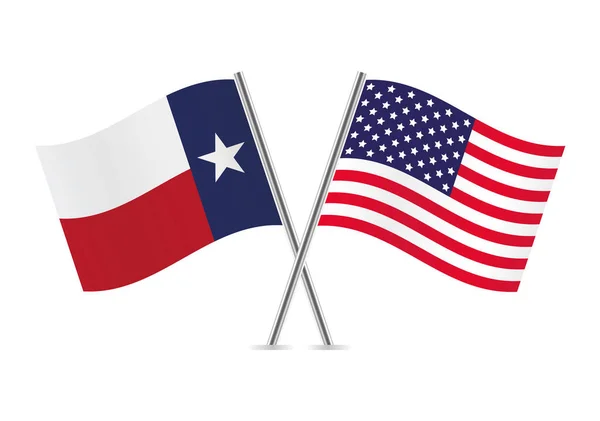 Texas Amérique Ont Croisé Les Drapeaux Drapeaux Texan Américain Sur — Image vectorielle