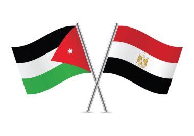 Ürdün ve Mısır bayrakları aştı. Ürdün ve Mısır bayrakları, beyaz arka planda izole edilmiş. Vektör illüstrasyonu.