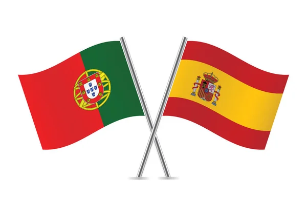 Flaggen Portugals Und Spaniens Portugiesische Und Spanische Flaggen Isoliert Auf — Stockvektor