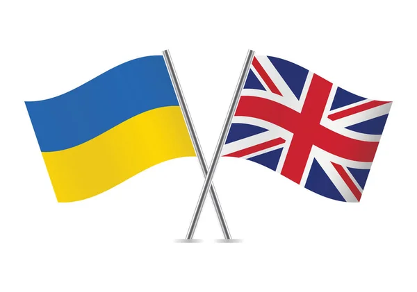 Ukraine Britain Crossed Flags Ukrainian British Flags White Background Vector — Stock Vector