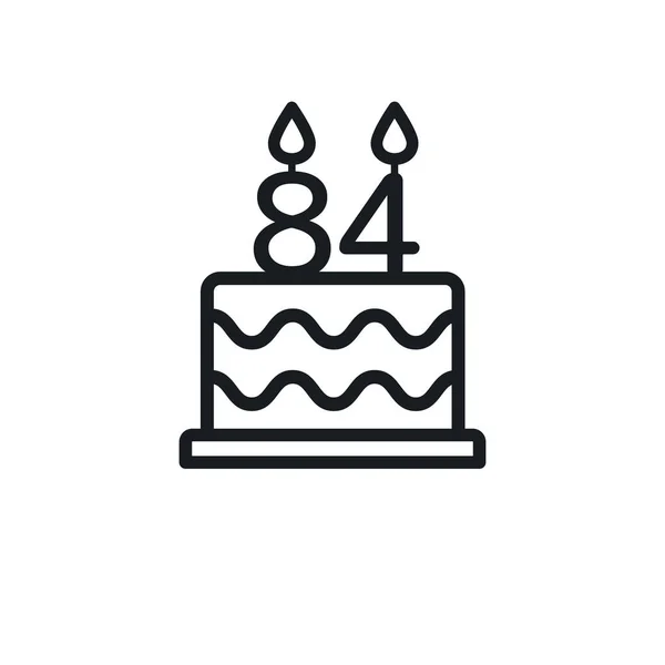 Іконка Лінії Торта День Народження Свічкою Вісімдесят Чотири Векторні — стоковий вектор