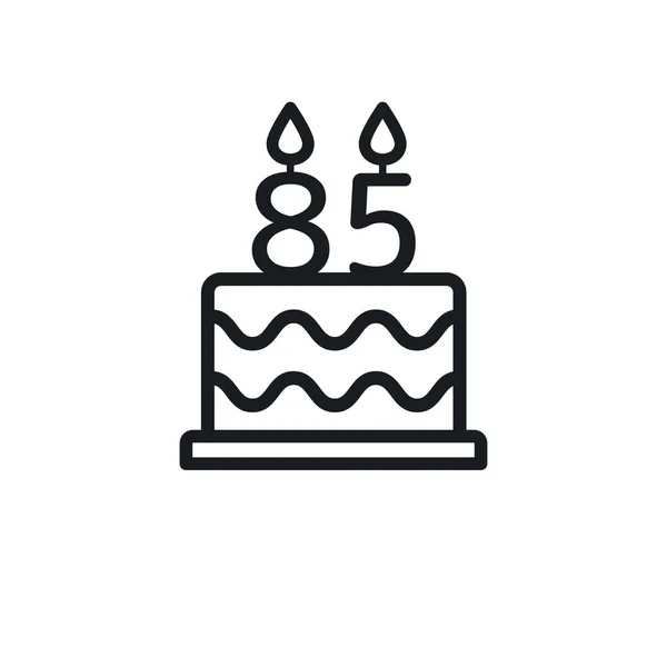 Icono Línea Del Pastel Cumpleaños Con Número Vela Ochenta Cinco — Vector de stock