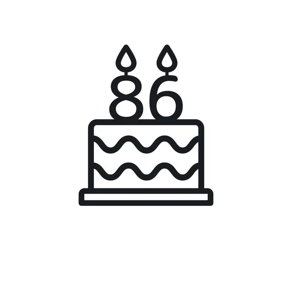 Icono Línea Del Pastel Cumpleaños Con Número Vela Ochenta Seis — Vector de stock