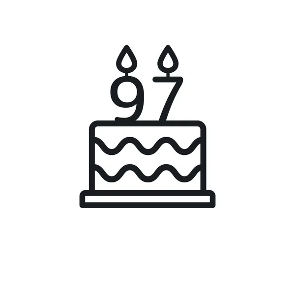 Icono Línea Torta Cumpleaños Con Vela Número Noventa Siete Vector — Vector de stock