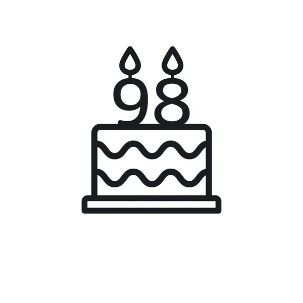 Birthday Cake Line Icon Candle Number Ninety Eight Vector — Stock vektor