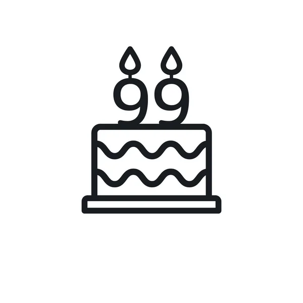 Icono Línea Del Pastel Cumpleaños Con Vela Número Noventa Nueve — Vector de stock