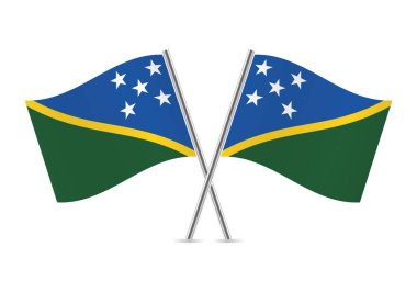 Solomon Adaları bayrakları aştı. Beyaz arka planda Solomon Adası bayrakları var. Vektör simgesi ayarlandı. Vektör illüstrasyonu.