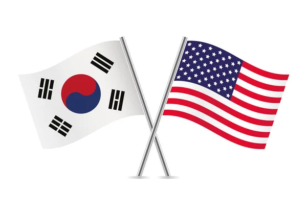 Corée Sud Amérique Ont Croisé Les Drapeaux Drapeaux Sud Coréens — Image vectorielle