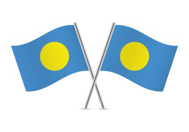 Palau crossed flags. Palauan flags on white background. Vector icon set. Vector illustration.