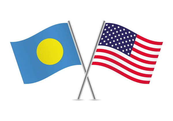 Palau America Crossed Flags Palauan American Flags White Background Vector — Stock vektor