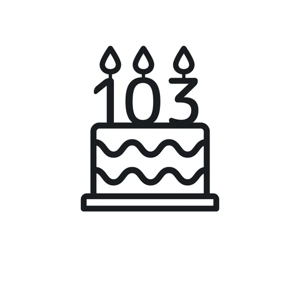 Birthday Cake Line Icon Candle Number 103 One Hundred Three — Vetor de Stock