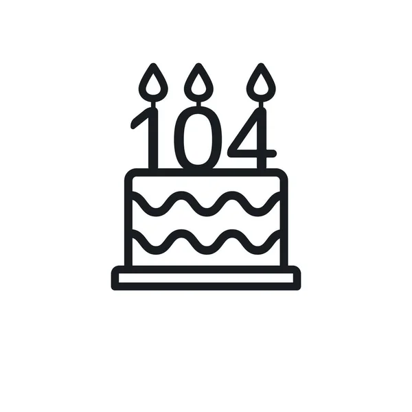 Icono Línea Torta Cumpleaños Con Número Vela 104 Ciento Cuatro — Archivo Imágenes Vectoriales