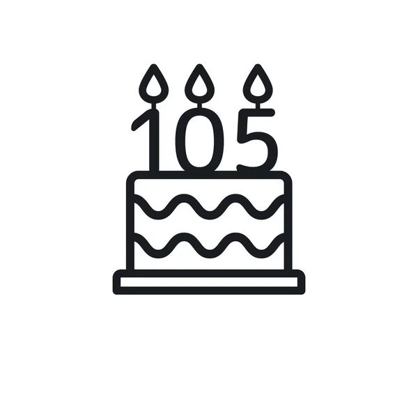 Birthday Cake Line Icon Candle Number 105 One Hundred Five — Vector de stock