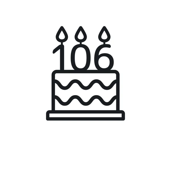 Icono Línea Torta Cumpleaños Con Número Vela 106 Ciento Seis — Vector de stock