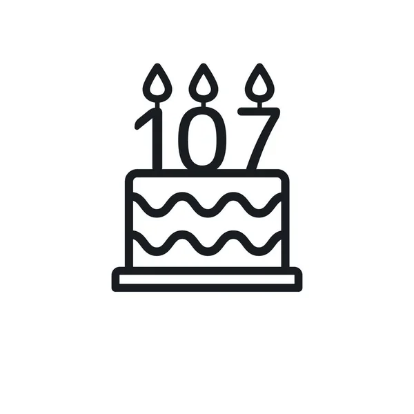 Birthday Cake Line Icon Candle Number 107 One Hundred Seven — ストックベクタ