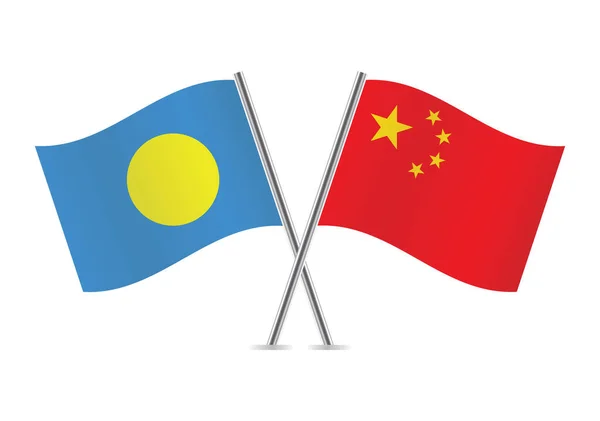 Palau China Crossed Flags Palauan Chinese Flags White Background Vector — Stockový vektor