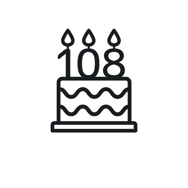 Birthday Cake Line Icon Candle Number 108 One Hundred Eight — Wektor stockowy