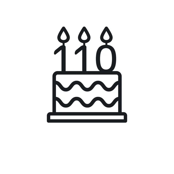 Іконка Лінії Торта День Народження Свічкою Номер 110 Сто Десять — стоковий вектор