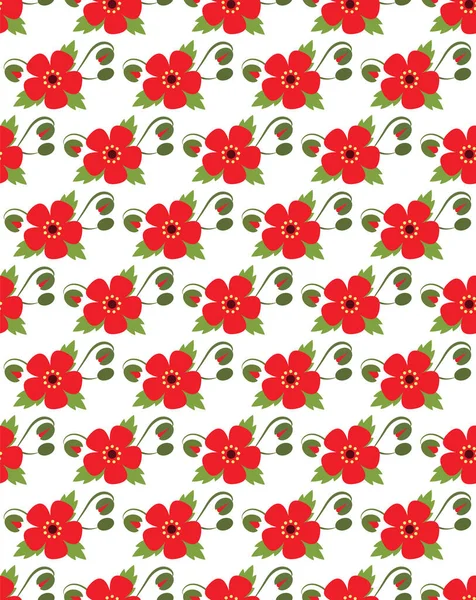 Poppy Flowers Repeating Background Red Floral Seamless Pattern Vector Illustration — Stockvektor