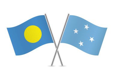Palau and Micronesia crossed flags. Palauan and Micronesian flags on white background. Vector icon set. Vector illustration.