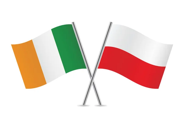 Rlanda Polonya Bayrakları Aştı Beyaz Arka Planda Rlanda Polonya Bayrakları — Stok Vektör
